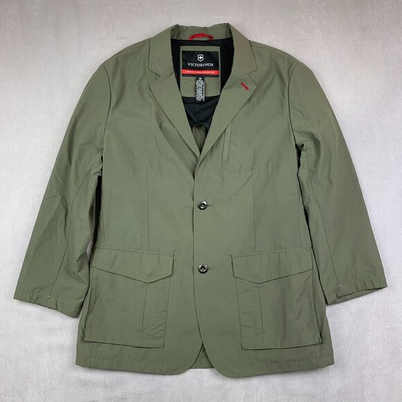 Victorinox Mens Jacket Medium Olive Green Blazer Long Sleeve Cotton Nylon Army - Picture 1 of 9